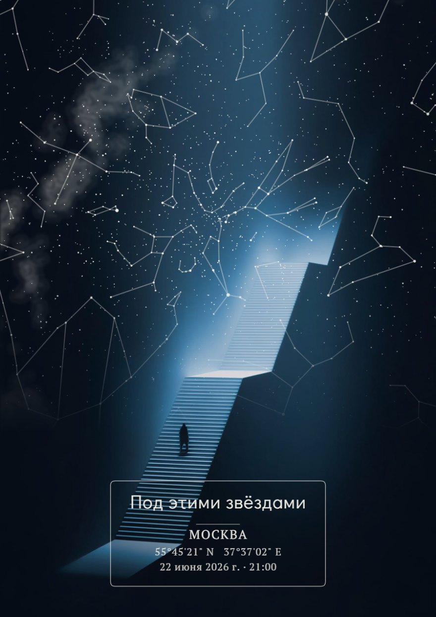 Звёздная карта Лестница к звёздам в тёмно-синих тонах с созвездиями