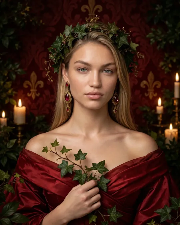 Портрет с плющом при свечах