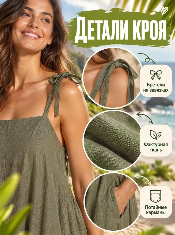 Карточка товара в стиле «Курортный эко-глянец» — детали крупно