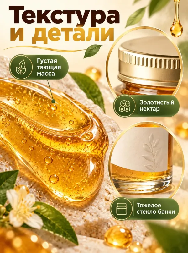 Карточка товара в стиле «Органический фито-глянец» — текстура крупно